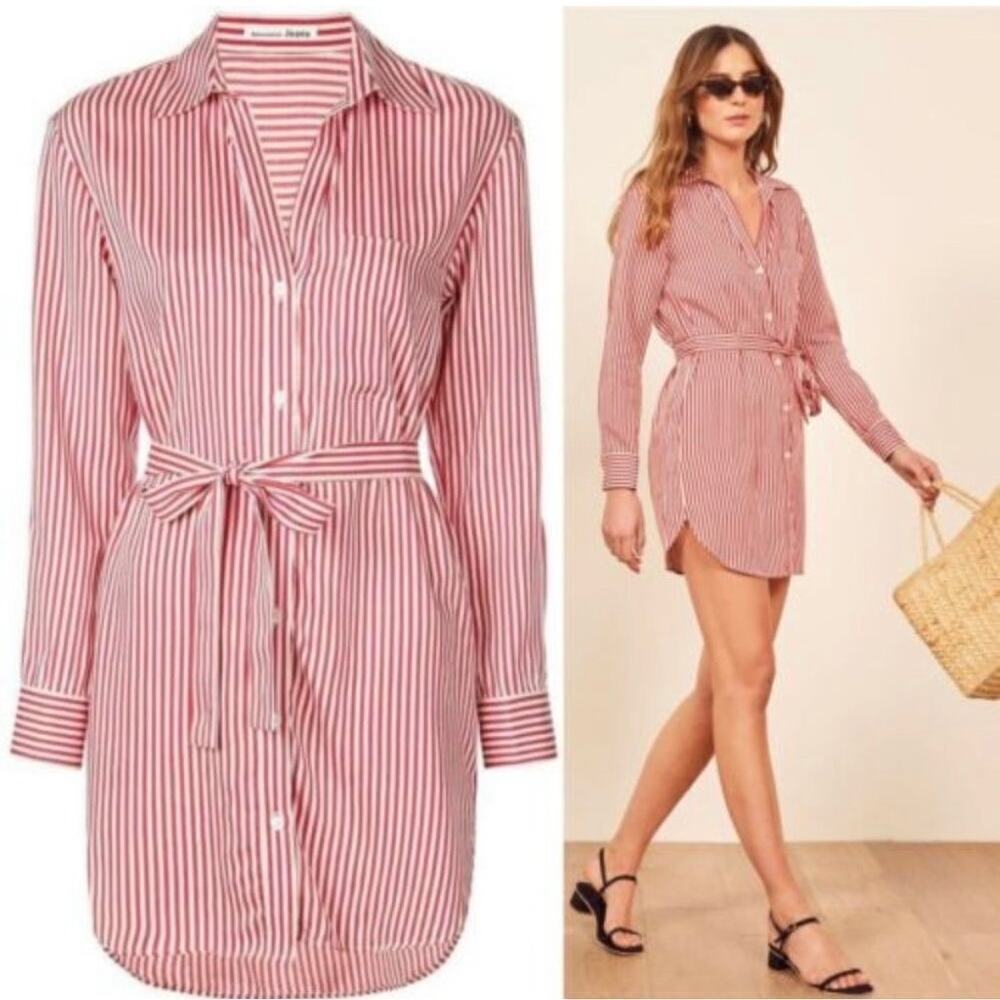 Reformation Jeans Nairobi Tencel Modal Striped Belted Shirt Mini Dress Medium